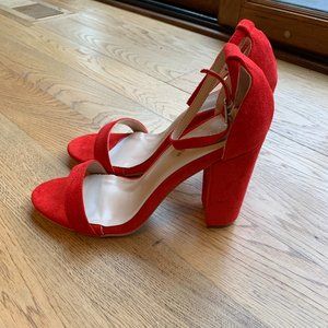TIMETANG Red Suede High Heel Shoes - Size 39 EUR